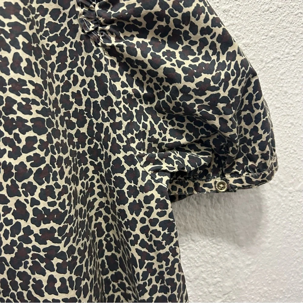 J. Crew Leopard Puff Sleeve Cotton Top Size M